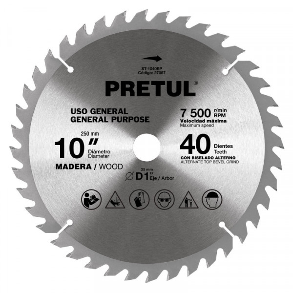 ST-1040EP Sierra circular p/madera 10', 40 dientes, centro 1', Pretul TRUPER | DIHERESA