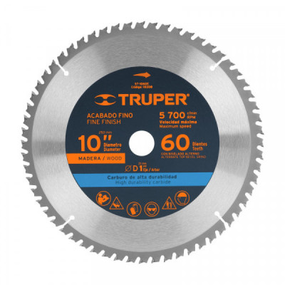 ST-1060E Disco sierra p/madera 10', 60 dientes, centro 1' TRUPER | DIHERESA