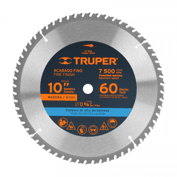 ST-1060 Disco sierra p/madera 10', 60 dientes, centro 5/8' TRUPER | DIHERESA