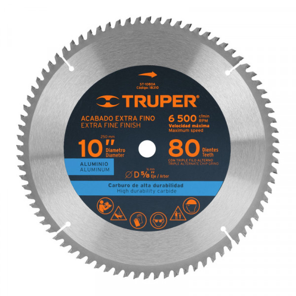 ST-1080A Disco sierra p/aluminio 10', 80 dientes, centro 5/8' TRUPER | DIHERESA