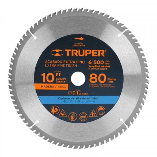 ST-1080E Disco sierra p/madera 10', 80 dientes, centro 1' TRUPER | DIHERESA