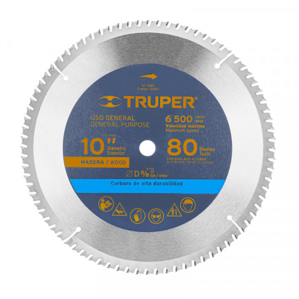 ST-1080 Disco sierra p/madera 10', 80 dientes, centro 5/8' TRUPER | DIHERESA