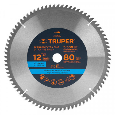 ST-1280A Disco sierra p/aluminio 12', 80 dientes, centro 1' TRUPER | DIHERESA