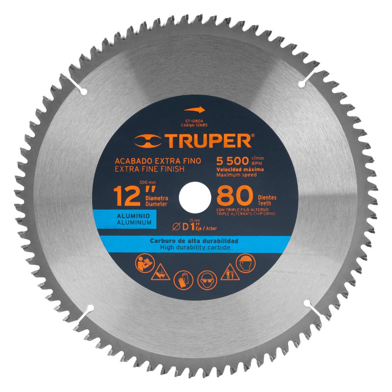 ST-1280A Disco sierra p/aluminio 12', 80 dientes, centro 1' TRUPER | DIHERESA ST-1280A Disco sierra p/aluminio 12', 80 dientes, centro 1' TRUPER | DIHERESA