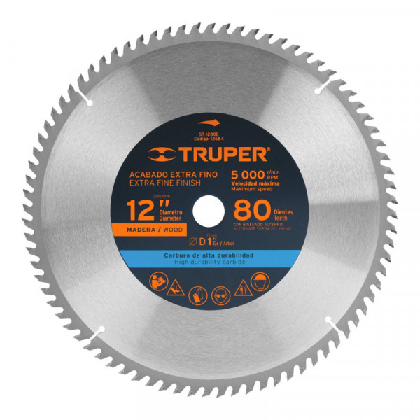 ST-1280E Disco sierra p/madera 12', 80 dientes, centro 1' TRUPER | DIHERESA