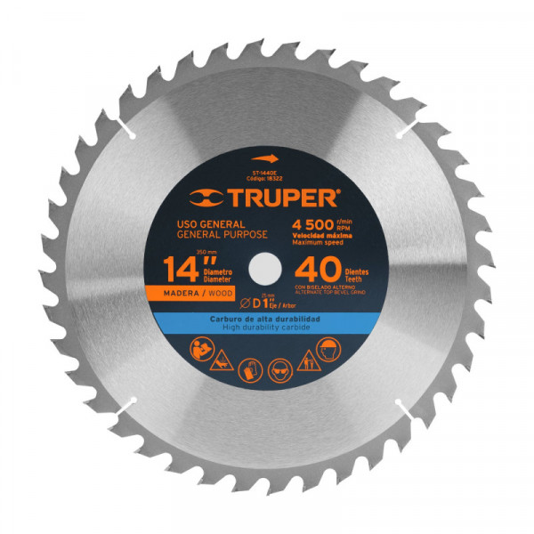 ST-1440E Disco sierra p/madera 14', 40 dientes, centro 1' TRUPER | DIHERESA