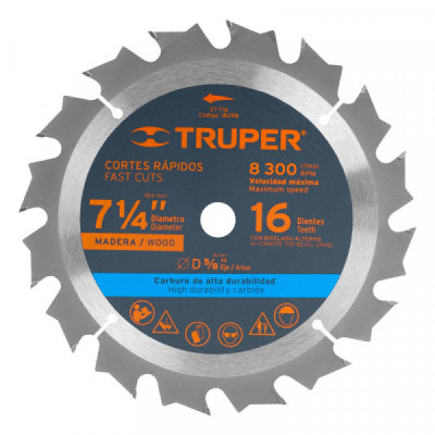 ST-716 Disco sierra p/madera 7- 1/4', 16 dientes, centro 5/8' TRUPER | DIHERESA