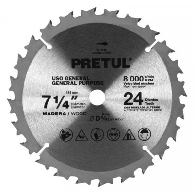 ST-724P Sierra circular p/madera7-1/4',24 dientes,centro 5/8', Pretu TRUPER | DIHERESA