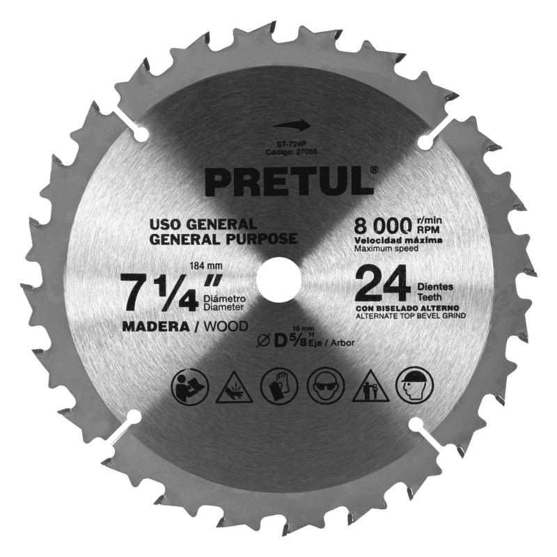 ST-724P Sierra circular p/madera7-1/4',24 dientes,centro 5/8', Pretu TRUPER | DIHERESA ST-724P Sierra circular p/madera7-1/4',24 dientes,centro 5/8', Pretu TRUPER | DIHERESA