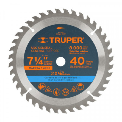 ST-740 Disco sierra p/madera 7-1/4', 40 dientes, centro 5/8' TRUPER | DIHERESA