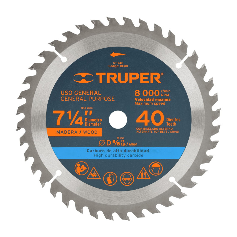ST-740 Disco sierra p/madera 7-1/4', 40 dientes, centro 5/8' TRUPER | DIHERESA ST-740 Disco sierra p/madera 7-1/4', 40 dientes, centro 5/8' TRUPER | DIHERESA