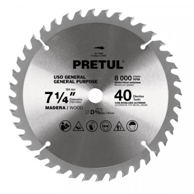 ST-740P Sierra circular p/madera7-1/4',40 dientes,centro 5/8', Pretu TRUPER | DIHERESA