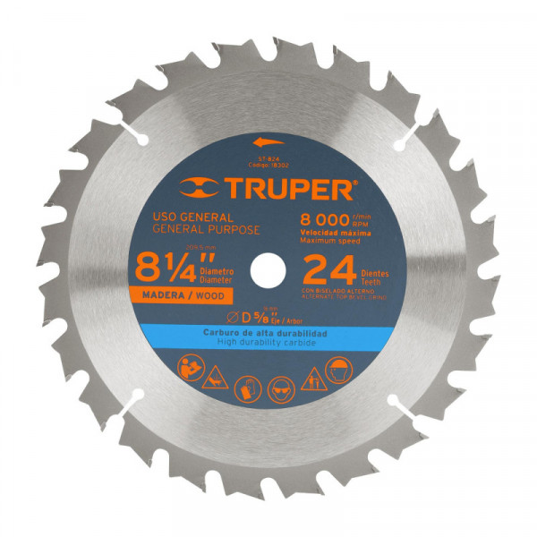 ST-824 Disco sierra p/madera 8-1/4', 24 dientes, centro 5/8' TRUPER | DIHERESA