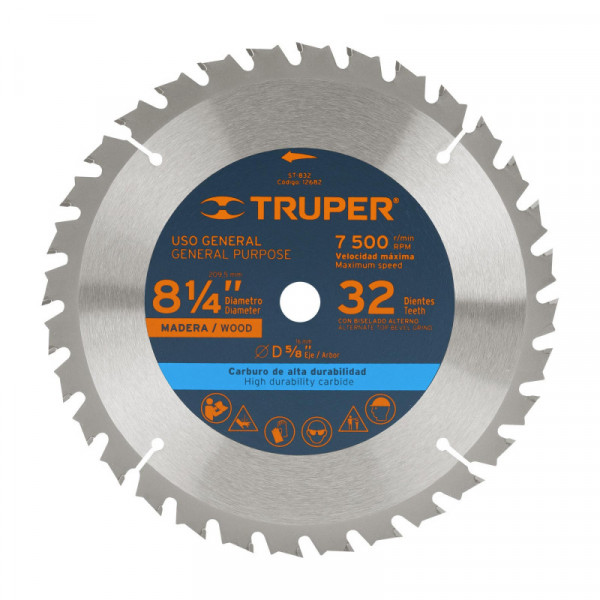 ST-832 Disco sierra p/madera 8-1/4', 32 dientes, centro 5/8' TRUPER | DIHERESA