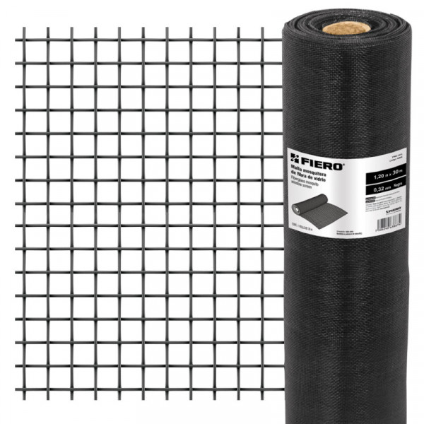 TEMO-12FN Malla mosquitera, fibra de vidrio, negra, 1.20 x 30 m TRUPER | DIHERESA