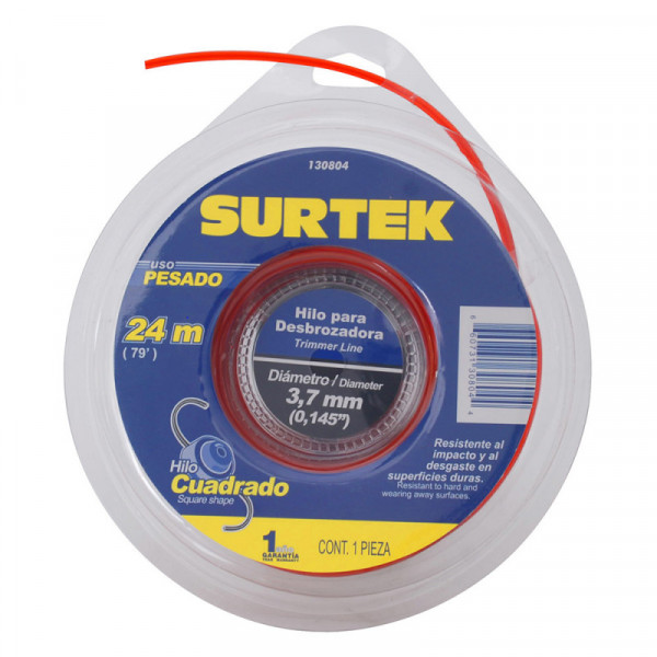 130804 SURTEK Nailon cuadrado para desbrozadora en doble blíster 3.7mm x 24 mt uso pesado Surtek | DIHERESA