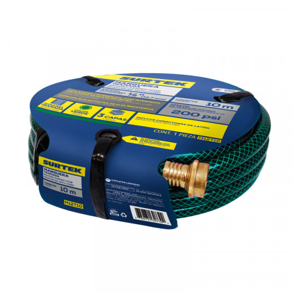 M12T10 SURTEK Manguera tramada verde 1/2" armada con conector metálico 10m Surtek | DIHERESA