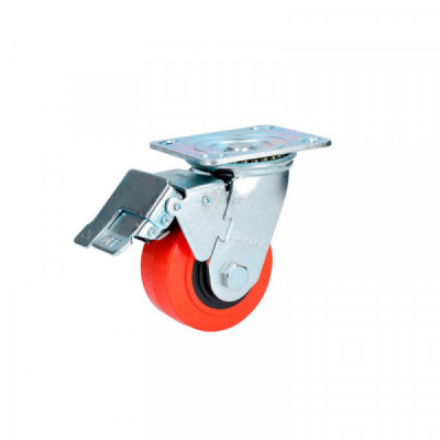 RR10B SURTEK Rodaja de polipropileno rojo y poliuretano negro giratoria 4" con freno Surtek | DIHERESA