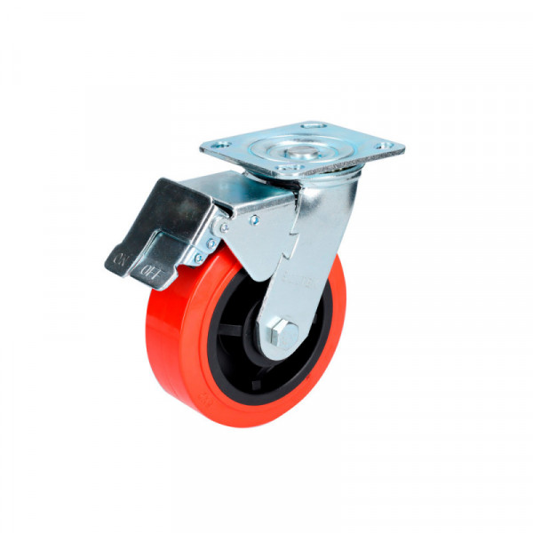 RR15B SURTEK Rodaja de polipropileno rojo y poliuretano negro giratoria 6" con freno Surtek | DIHERESA