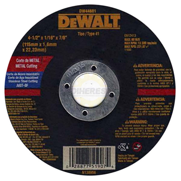 Dewalt DW00301 DISCO ABRASIVO D M 4-1/2 X 1/4 7/8