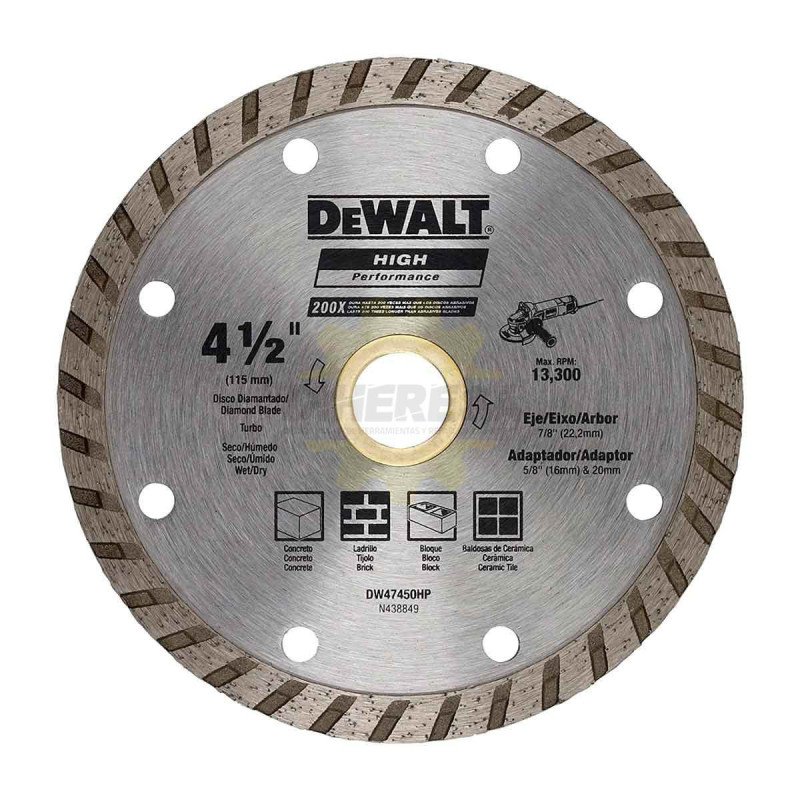 Dewalt DW47450HP DISCO DIAMANTADO 4-1/2 (115MM) TURBO Dewalt DW47450HP DISCO DIAMANTADO 4-1/2 (115MM) TURBO