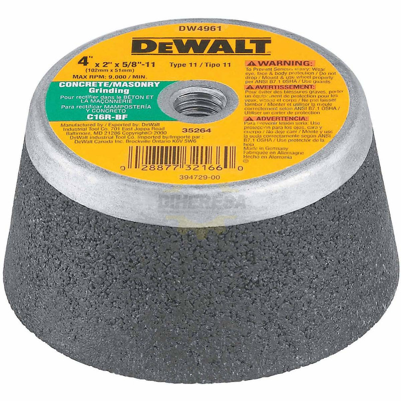 Dewalt DW4961 4X2X5/8-11 COPA ABRASIVA CONCRETO/MAMPOS Dewalt DW4961 4X2X5/8-11 COPA ABRASIVA CONCRETO/MAMPOS