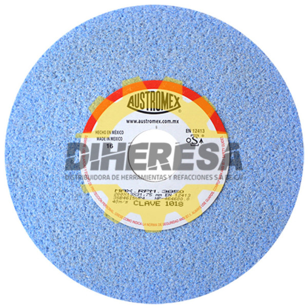 Austromex 1018 Rueda vitrificada azul tipo 1 de 200 x 13 x 31.75 mm.