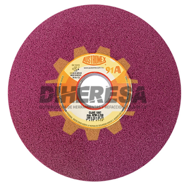 Austromex 1097 Rueda vitrificada con grano ruby tipo 1 de 175 x 13 x 31.75mm.