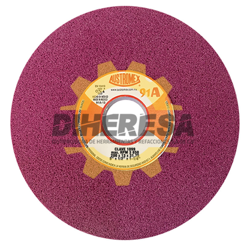 Austromex 1099 Rueda vitrificada con grano ruby tipo 1 de 200 x 13 x 31.75mm.