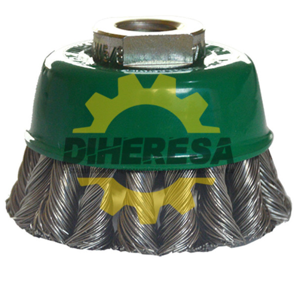 Austromex 1102 Cepillo en copa trenzado izquierda/derecha de acero inoxidable.