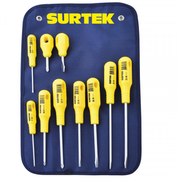D400C SURTEK Juego de 10 destornilladores amarillos combinado Surtek | DIHERESA