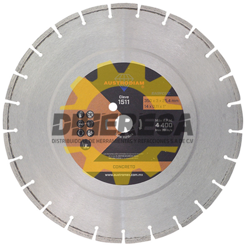 Austromex 1511 Disco de diamante naranja segmentado Corte de concreto curado Austromex 1511 Disco de diamante naranja segmentado Corte de concreto curado