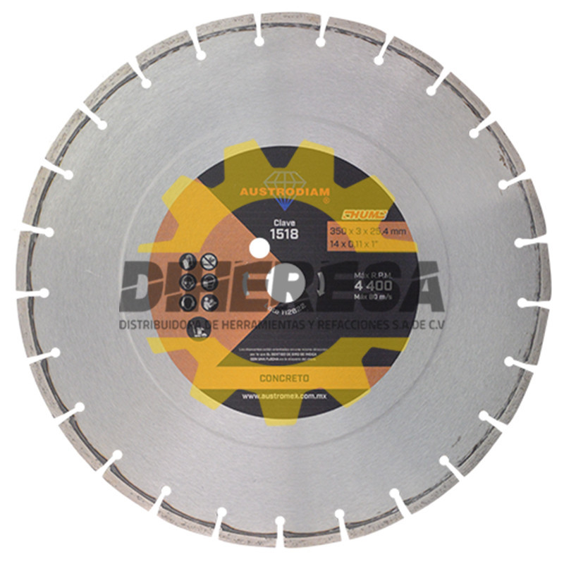 Austromex 1518 Disco de diamante naranja segmentado Corte de concreto curado Austromex 1518 Disco de diamante naranja segmentado Corte de concreto curado