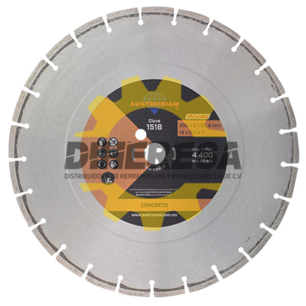 Austromex 1518 Disco de diamante naranja segmentado Corte de concreto curado