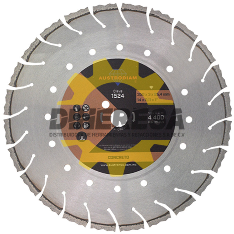 Austromex 1524 Disco de diamante naranja segmentado Corte de concreto curado Austromex 1524 Disco de diamante naranja segmentado Corte de concreto curado