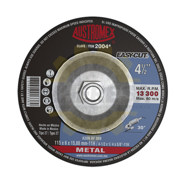 Austromex -2004 Disco Desbaste Metal T27A 4-1/2" Easycut