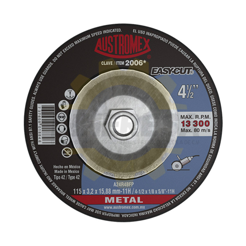 Austromex -2006 Disco Corte T42A Metal 4-1/4x1/8x5/8"-11 Easycut Austromex -2006 Disco Corte T42A Metal 4-1/4x1/8x5/8"-11 Easycut