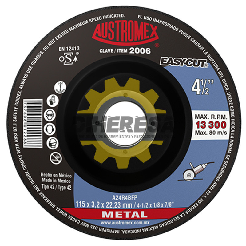 Austromex 2006 Disco con centro deprimido para corte de metal Austromex 2006 Disco con centro deprimido para corte de metal