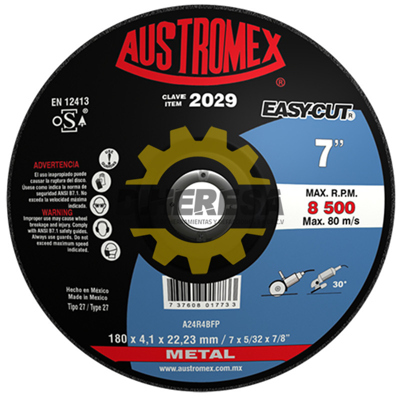 Austromex 2029 Disco con centro deprimido para corte de metal Austromex 2029 Disco con centro deprimido para corte de metal