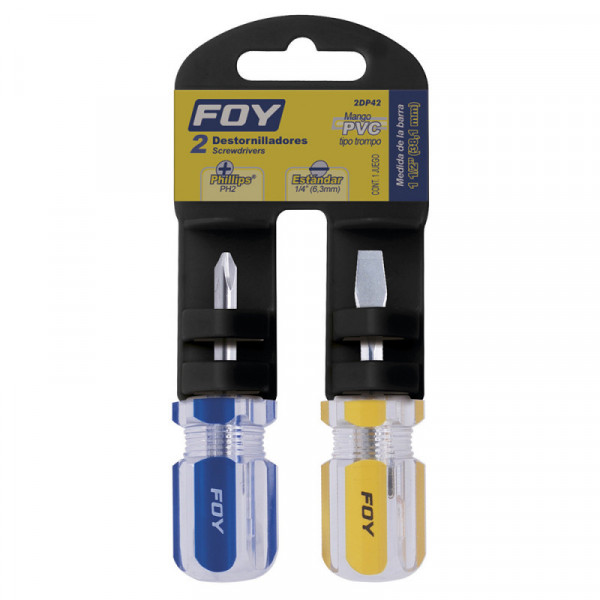 2DP42 FOY Juego de 2 destornilladores mango PVC 1/4" x 1-1/2" Foy | DIHERESA