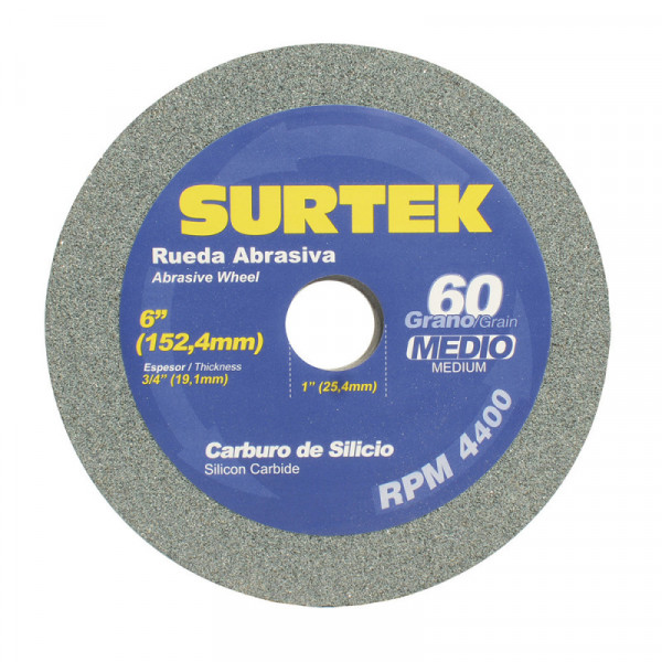 128030 SURTEK Rueda abrasiva de carburo de silicio 6 x 3/4" grano 60 Surtek | DIHERESA
