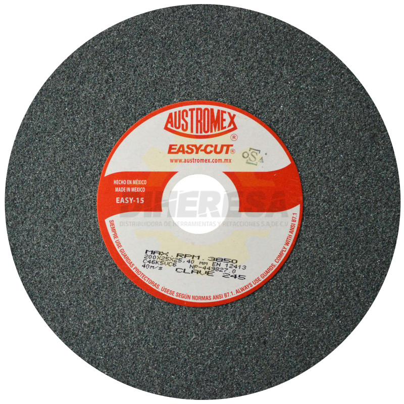 Austromex 245 Rueda abrasiva vitrificada para esmerilado de carburo de tungsteno