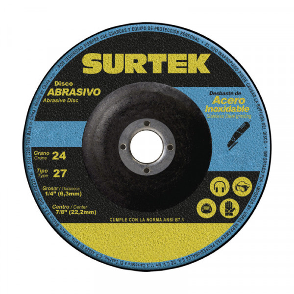 128201 SURTEK Disco abrasivo tipo 27 para desbaste de acero inoxidable 7x1/4" Surtek | DIHERESA