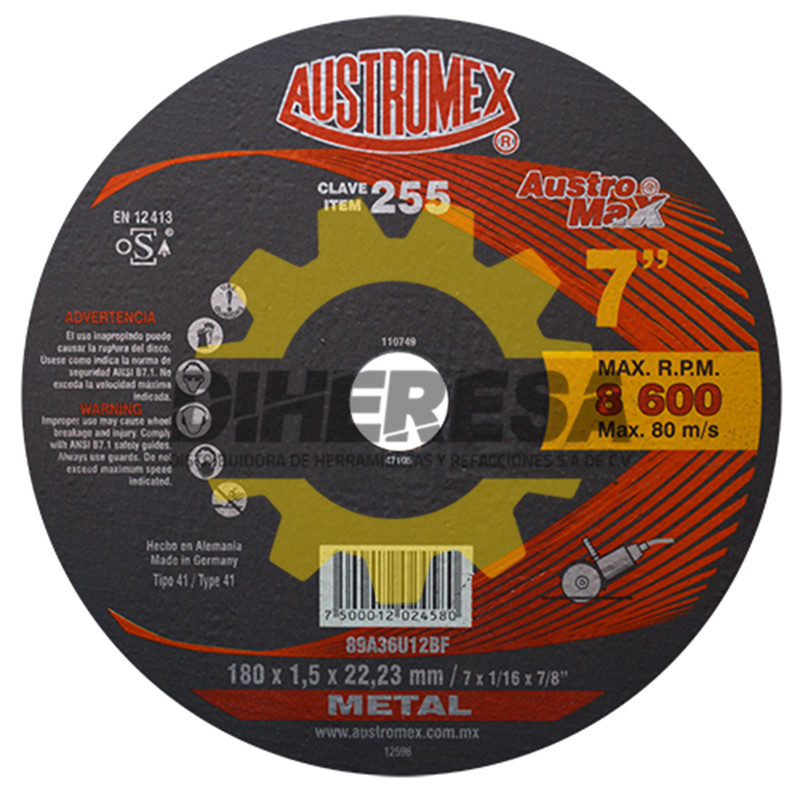 Austromex 255 Disco para corte de metal Austromex 255 Disco para corte de metal