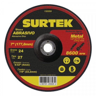 123324 SURTEK Disco abrasivo tipo 27 para desbaste de metal 9x5/32  pulgadas