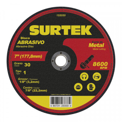 123333 SURTEK Disco abrasivo tipo 1 para corte de metal 7x1/8  pulgadas