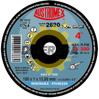 Austromex 2620 Disco súper preciso para corte de acero inoxidable