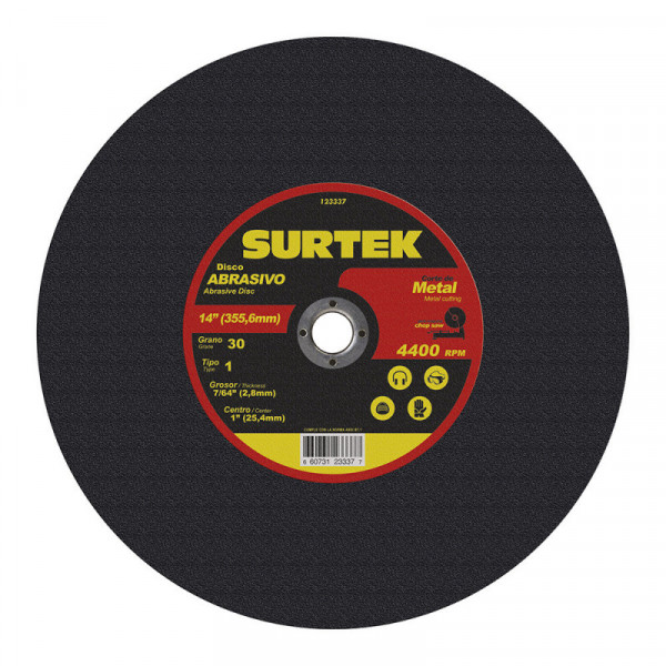 123337 SURTEK Disco abrasivo tipo 1 para corte de metal 14x7/64" Surtek | DIHERESA
