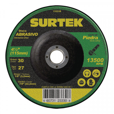 123330 SURTEK Disco abrasivo tipo 27 para corte de piedra 4-1/2x1/8  pulgadas