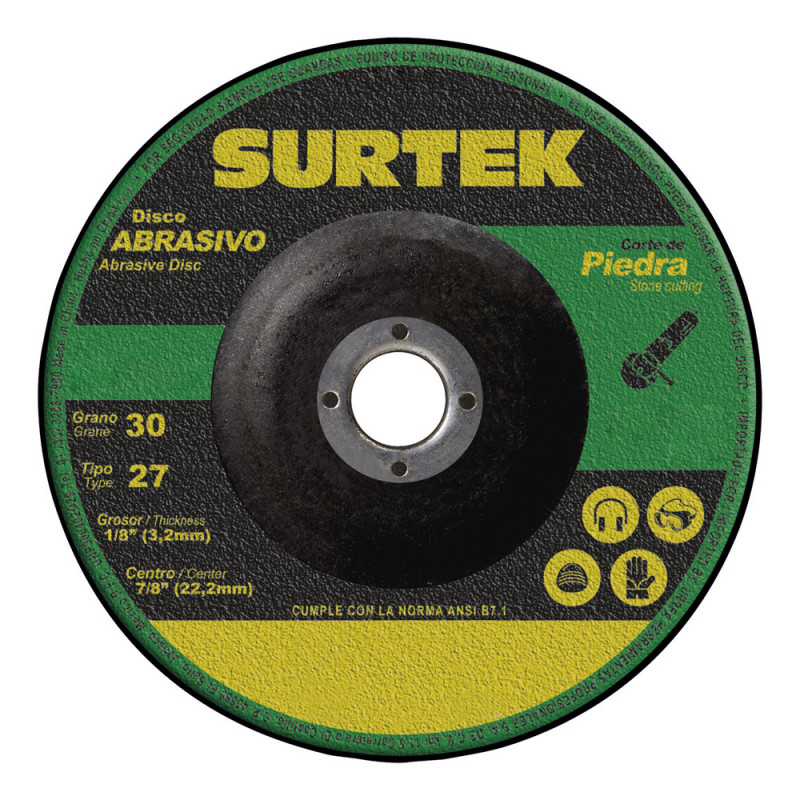 123331 SURTEK Disco abrasivo tipo 27 para corte de piedra 7x1/8" Surtek | DIHERESA 123331 SURTEK Disco abrasivo tipo 27 para corte de piedra 7x1/8" Surtek | DIHERESA